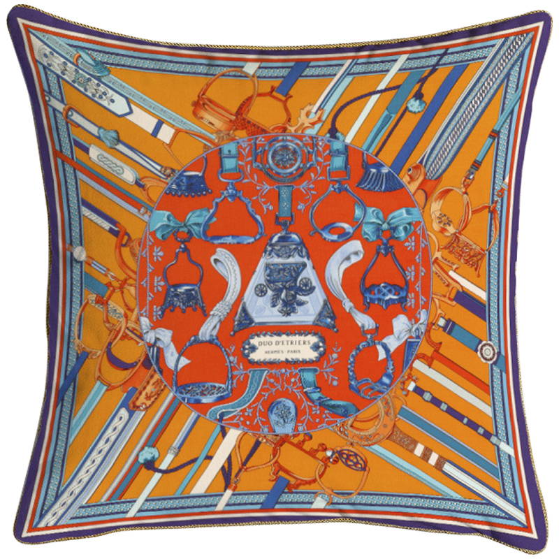Декоративная подушка Hermes 63 Мульти Оранжевый Красный Синий Декоративная подушка Hermes 63 Мульти Оранжевый Красный Синий в Липецке | Loft Concept
