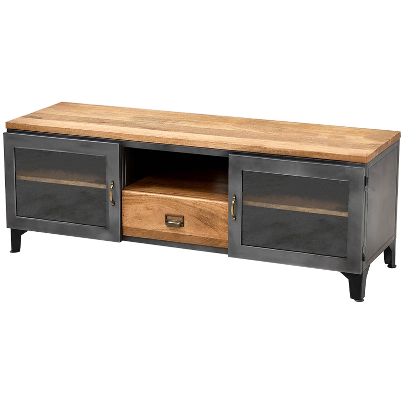 TV-тумба в стиле Лофт Russell TV Stand Латунь Древесина Графитовый TV-тумба в стиле Лофт Russell TV Stand Латунь Древесина Графитовый в Липецке | Loft Concept