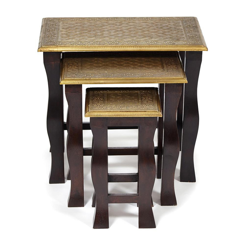 Комплект приставных столов Antique Indian Brass Mango Wood Tables Коричневый Латунь Комплект приставных столов Antique Indian Brass Mango Wood Tables Коричневый Латунь в Липецке | Loft Concept