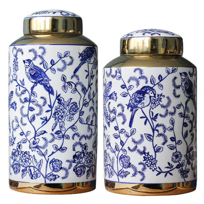 Вазы Ceramic Oriental Blue Ornament Birds Vases Синий Белый Золотой Вазы Ceramic Oriental Blue Ornament Birds Vases Синий Белый Золотой в Липецке | Loft Concept