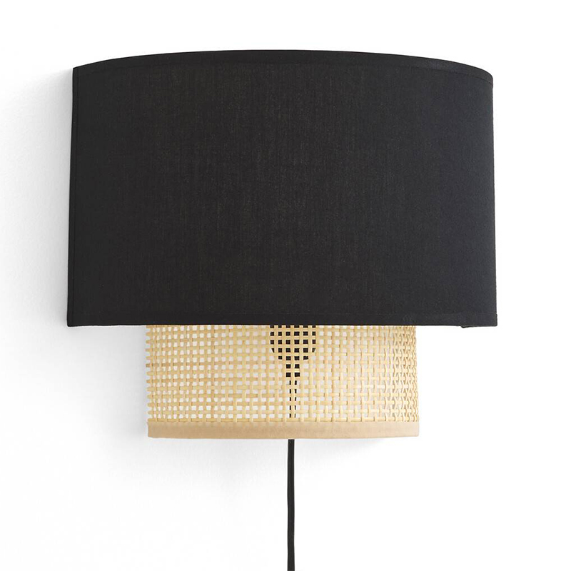 Бра Ottar Wicker Black lampshade Бежевый Черный Бра Ottar Wicker Black lampshade Бежевый Черный в Липецке | Loft Concept