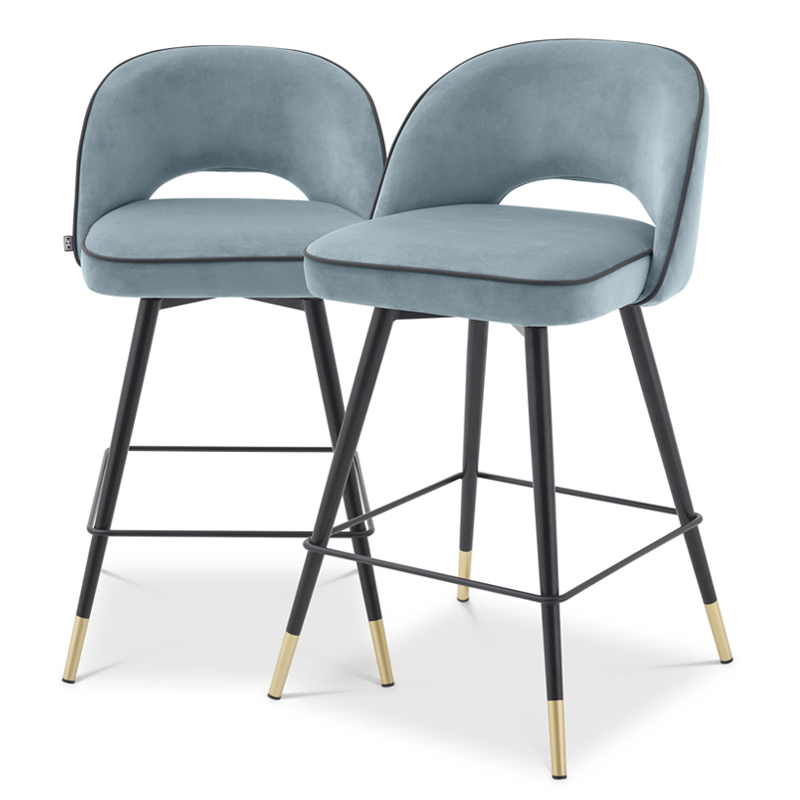 Комплект полубарных стульев Eichholtz Counter Stool Cliff set of 2 blue Голубой пастельный Черный Латунь Комплект полубарных стульев Eichholtz Counter Stool Cliff set of 2 blue Голубой пастельный Черный Латунь в Липецке | Loft Concept