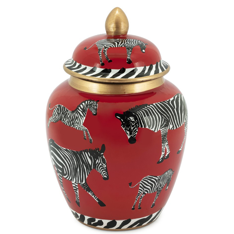 Ваза с крышкой VASE ZEBER URN Черно-белый Красный Ваза с крышкой VASE ZEBER URN Черно-белый Красный в Липецке | Loft Concept