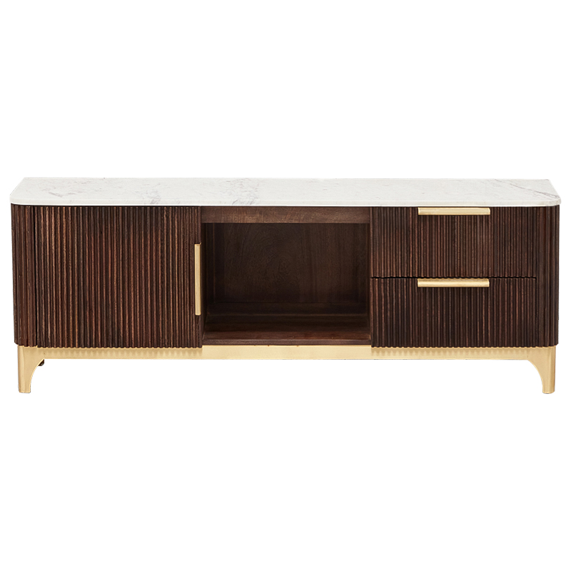 ТВ-тумба Baier Wood TV Stand Латунь Коричневый Белый Мрамор Bianco ТВ-тумба Baier Wood TV Stand Латунь Коричневый Белый Мрамор Bianco в Липецке | Loft Concept