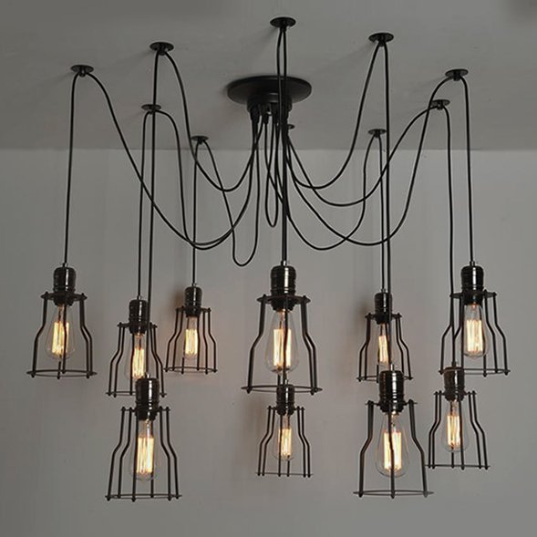Люстра Loft Industrial 10 wire Cage Filament Pendant Бронза Черный матовый Люстра Loft Industrial 10 wire Cage Filament Pendant Бронза Черный матовый в Липецке | Loft Concept