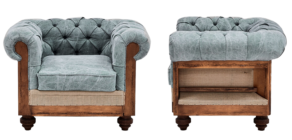 Кресло Deconstructed Chesterfield Armchair Gray Blue Кресло Deconstructed Chesterfield Armchair Gray Blue - Loft-Concept в Липецке