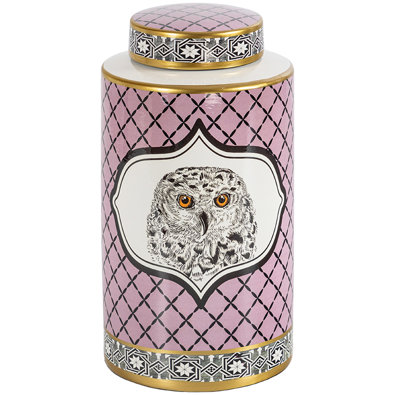 Ваза с крышкой Owl Collection Pink Vase Золотой Розовый Черно-белый Ваза с крышкой Owl Collection Pink Vase Золотой Розовый Черно-белый в Липецке | Loft Concept