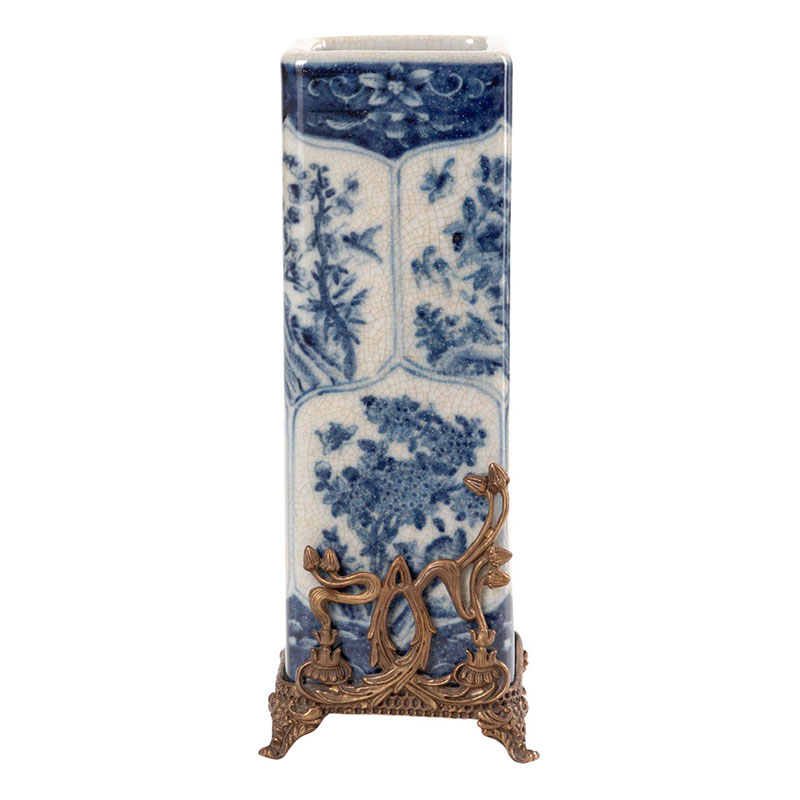 Ваза высокая с орнаментом White Ornament Vases Синий Белый Ваза высокая с орнаментом White Ornament Vases Синий Белый в Липецке | Loft Concept