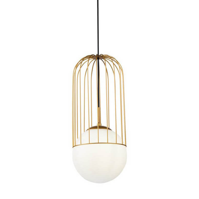 Подвесной светильник Cage Ball Pendant Глянцевое золото Белый в Липецке | Loft Concept 