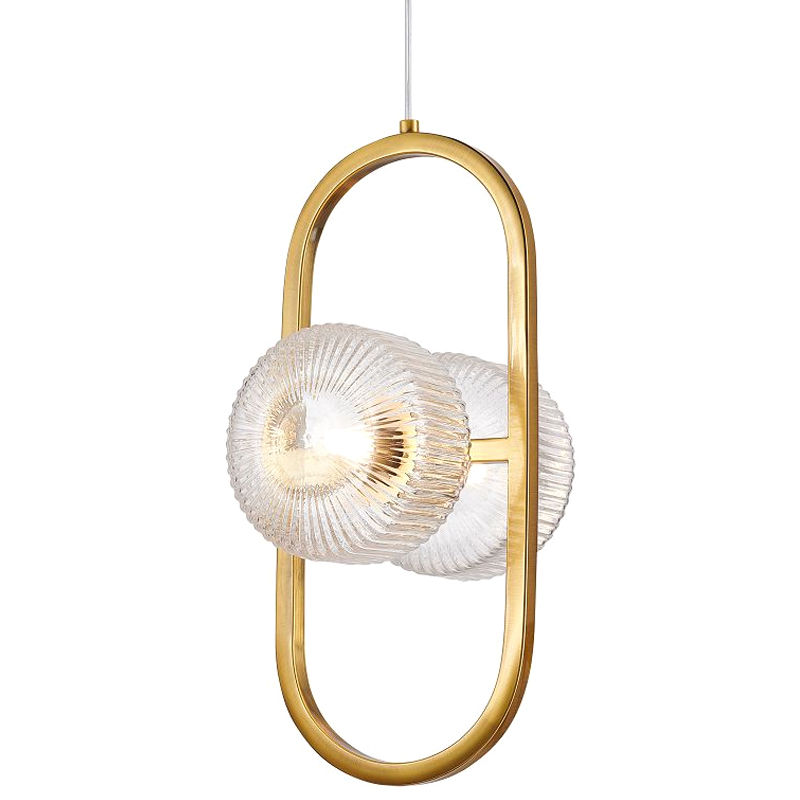 Подвесной светильник с рельефными плафонами Blown Glass Латунь Прозрачный Подвесной светильник с рельефными плафонами Blown Glass Латунь Прозрачный в Липецке | Loft Concept