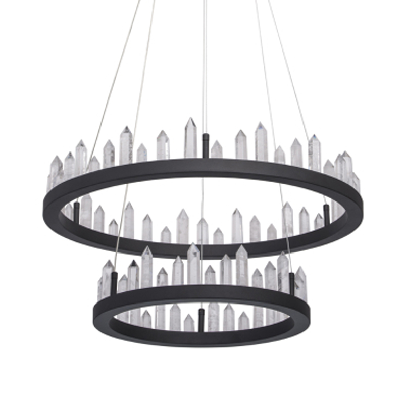 Люстра с двумя кольцами черного цвета с хрустальными элементами QUARTZ CRYSTAL Черный Прозрачный в Липецке | Loft Concept 