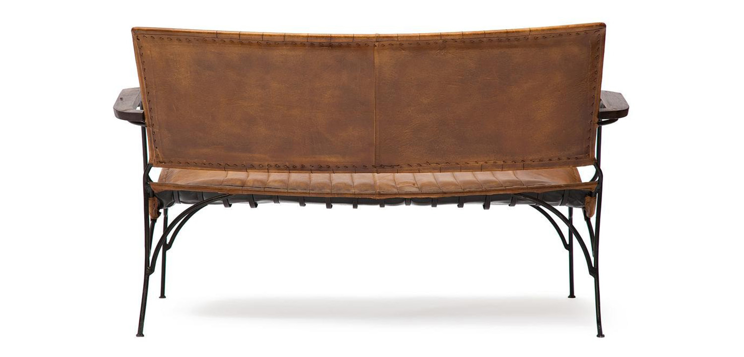 Диван-скамья из натуральной кожи Buffalo Leather Sofa two-seater - фото №1