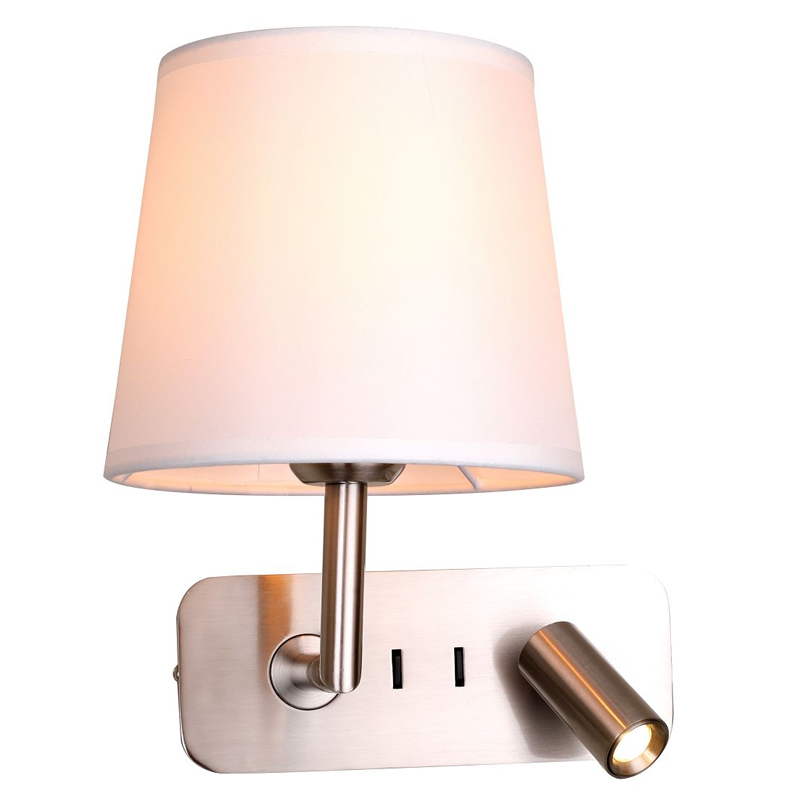 Бра с абажуром Trumpet Lamp Nickel 2 лампы Никель Белый Бежевый Бра с абажуром Trumpet Lamp Nickel 2 лампы Никель Белый Бежевый в Липецке | Loft Concept