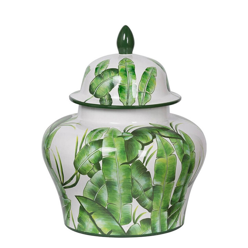 Ваза с зелёными листьями и крышкой Vase Green Leaves Белый Зеленый в Липецке | Loft Concept 