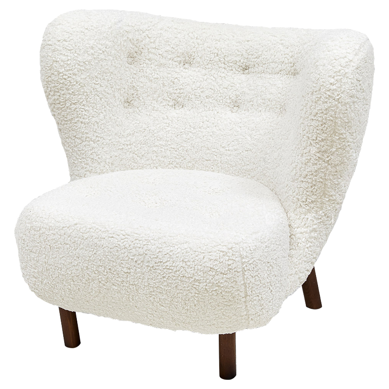 Дизайнерское кресло Boucle Neve White Armchair с обивкой букле и ножками из массива ясеня Белый Коричневый Дизайнерское кресло Boucle Neve White Armchair с обивкой букле и ножками из массива ясеня Белый Коричневый в Липецке | Loft Concept