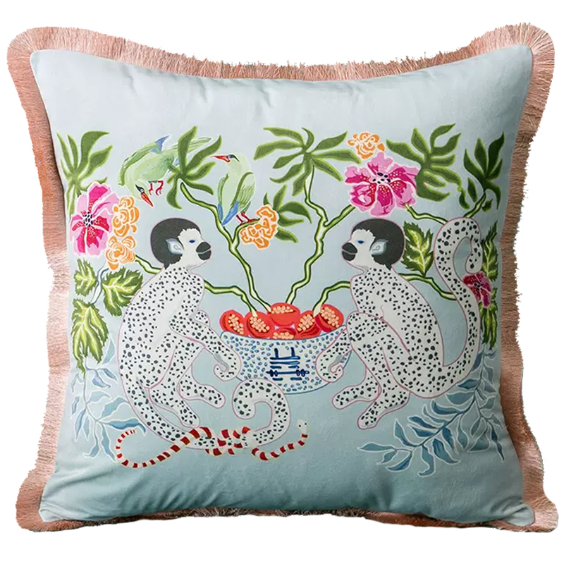 Декоративная подушка Two Monkeys on Blue Cushion Голубой Мульти Декоративная подушка Two Monkeys on Blue Cushion Голубой Мульти в Липецке | Loft Concept