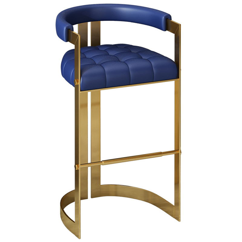 Стул барный Jonah Bar Stool Экокожа Металл Золотой Синий Стул барный Jonah Bar Stool Экокожа Металл Золотой Синий в Липецке | Loft Concept