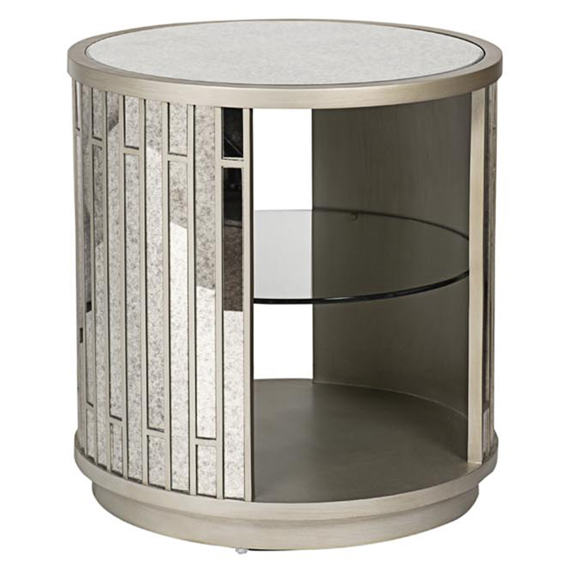 Тумба круглая Mirror Blocks Nightstand Черный Серебряный Тумба круглая Mirror Blocks Nightstand Черный Серебряный в Липецке | Loft Concept