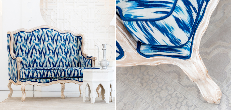 Двухместный диван с голубым узором Ikat Pattern Двухместный диван с голубым узором Ikat Pattern - Loft-Concept в Липецке