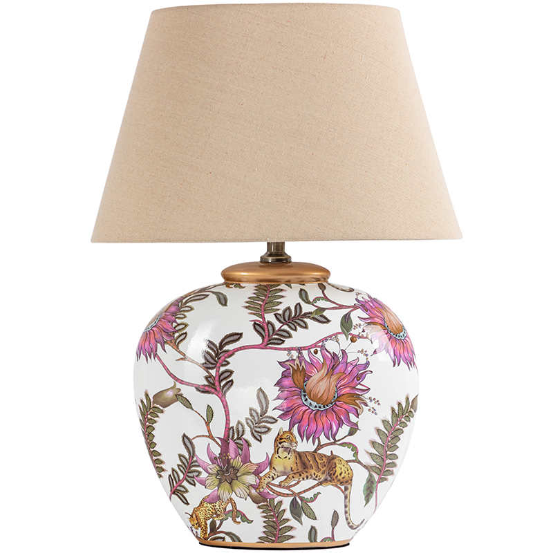 Настольная лампа с абажуром Leopard Flowers Lampshade Бежевый Белый Розовый Настольная лампа с абажуром Leopard Flowers Lampshade Бежевый Белый Розовый в Липецке | Loft Concept