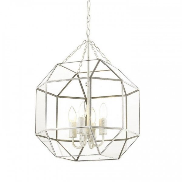 Подвесной светильник Glass & Metal Cage Pendant White 4 Белый Подвесной светильник Glass & Metal Cage Pendant White 4 Белый в Липецке | Loft Concept