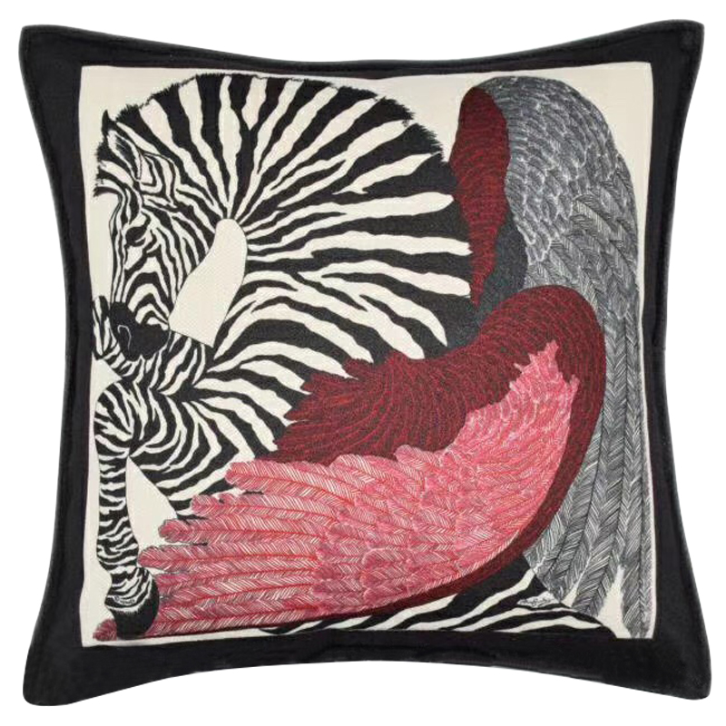 Декоративная подушка Hermes Zebra 25 Черно-белый Красный Декоративная подушка Hermes Zebra 25 Черно-белый Красный в Липецке | Loft Concept