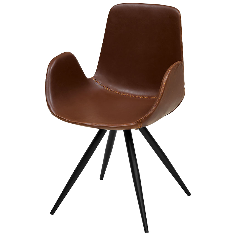 Стул коричневый с обивкой из эко-кожи Leigh Chair Коричневый Черный Стул коричневый с обивкой из эко-кожи Leigh Chair Коричневый Черный в Липецке | Loft Concept
