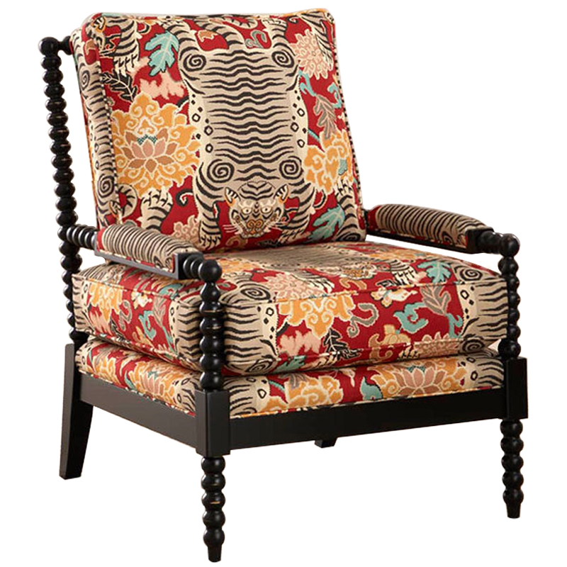 Кресло Tibetan Tiger Armchair Красный Бежевый Бирюзовый Черный в Липецке | Loft Concept 