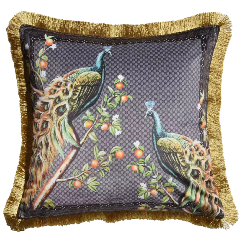 Декоративная подушка Cтиль Gucci Peacock Серый Золотой Мульти Декоративная подушка Cтиль Gucci Peacock Серый Золотой Мульти в Липецке | Loft Concept