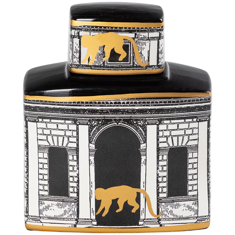 Декоративная ваза с крышкой Old Town Vase Black White Золотой Черно-белый Декоративная ваза с крышкой Old Town Vase Black White Золотой Черно-белый в Липецке | Loft Concept