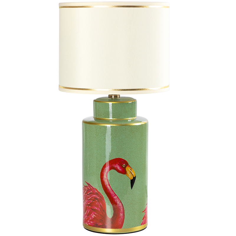 Настольная лампа Flamingos Green Lampshade Зеленый Розовый Бежевый Настольная лампа Flamingos Green Lampshade Зеленый Розовый Бежевый в Липецке | Loft Concept