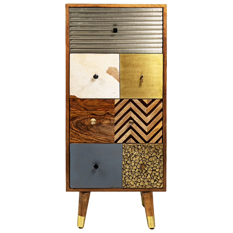 Высокий комод Handmade Wooden Furniture Коричневый Серебряный Золотой Синий Высокий комод Handmade Wooden Furniture Коричневый Серебряный Золотой Синий в Липецке | Loft Concept