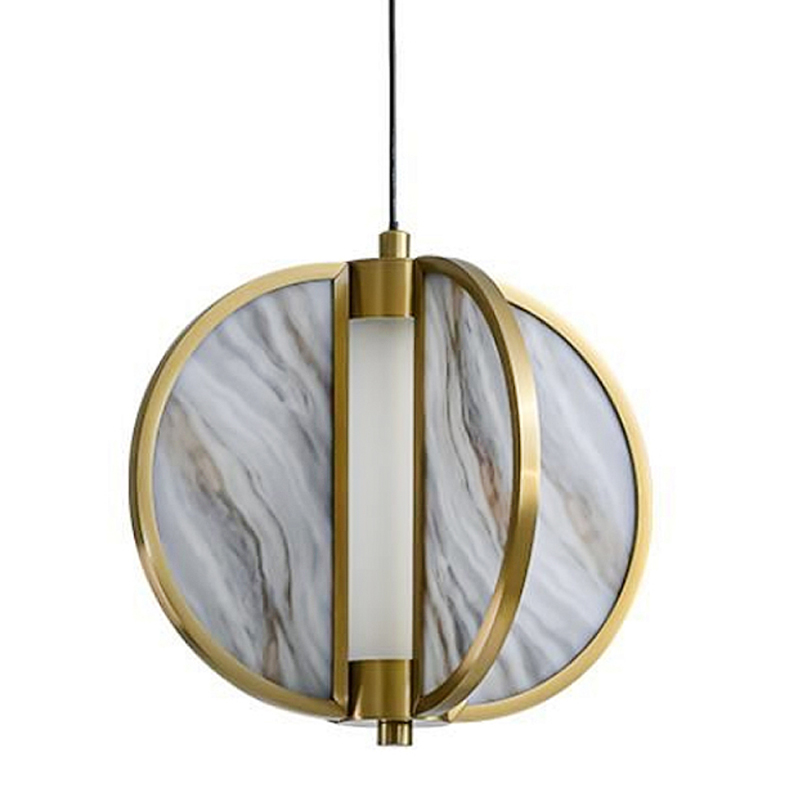 Подвесной светильник с круглым плафоном из искусственного алебастра в бронзовой оправе Marbella Бронза Белый Серый в Липецке | Loft Concept 