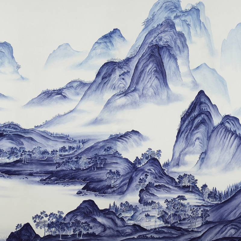 Обои ручная роспись A Thousand Li of Rivers and Mountains Delft on Bleached White dyed silk Обои ручная роспись A Thousand Li of Rivers and Mountains Delft on Bleached White dyed silk в Липецке | Loft Concept