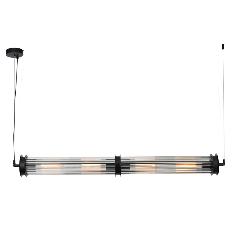 Люстра с рифленым плафоном Glass Tube Black Черный Прозрачный Люстра с рифленым плафоном Glass Tube Black Черный Прозрачный в Липецке | Loft Concept