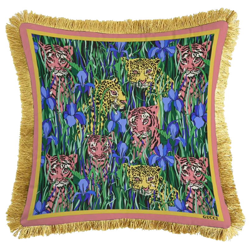 Декоративная подушка Cтиль Gucci Tigers And Irises Мульти Золотой Декоративная подушка Cтиль Gucci Tigers And Irises Мульти Золотой в Липецке | Loft Concept