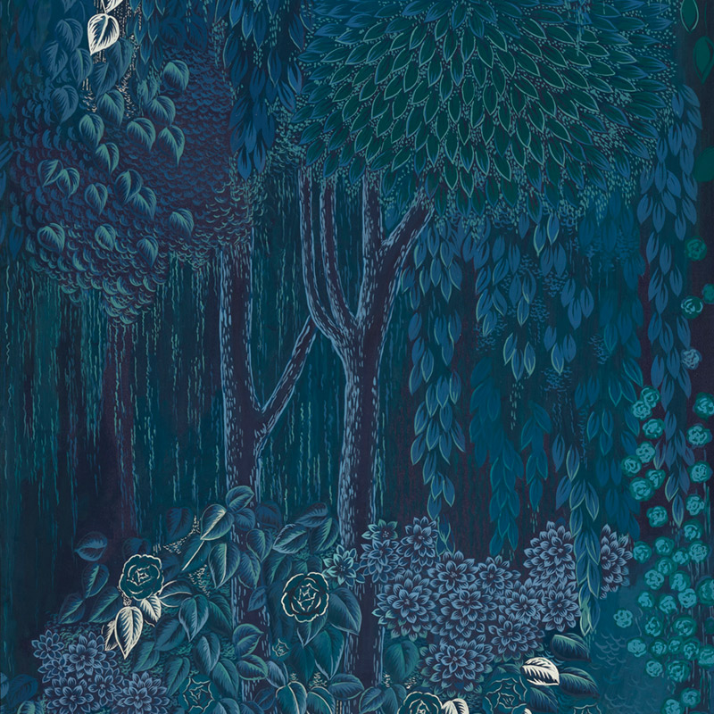 Обои ручная роспись Hippolyta’s Forest Original colourway on Empire Blue dyed silk Обои ручная роспись Hippolyta’s Forest Original colourway on Empire Blue dyed silk в Липецке | Loft Concept