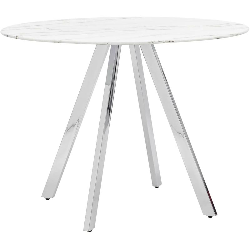 Стол обеденный Iving круглый столешница мрамор ножка хром Белый Мрамор Bianco Серебряный Стол обеденный Iving круглый столешница мрамор ножка хром Белый Мрамор Bianco Серебряный в Липецке | Loft Concept