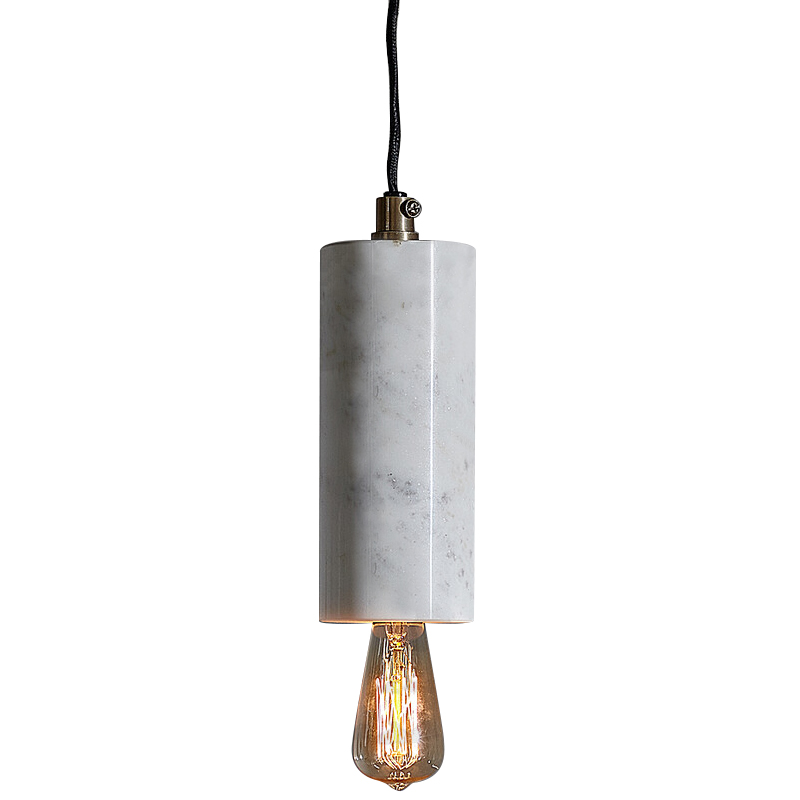 Подвесной светильник Shaw Cylinder Marble Hanging Lamp Белый Мрамор Bianco Черный в Липецке | Loft Concept 