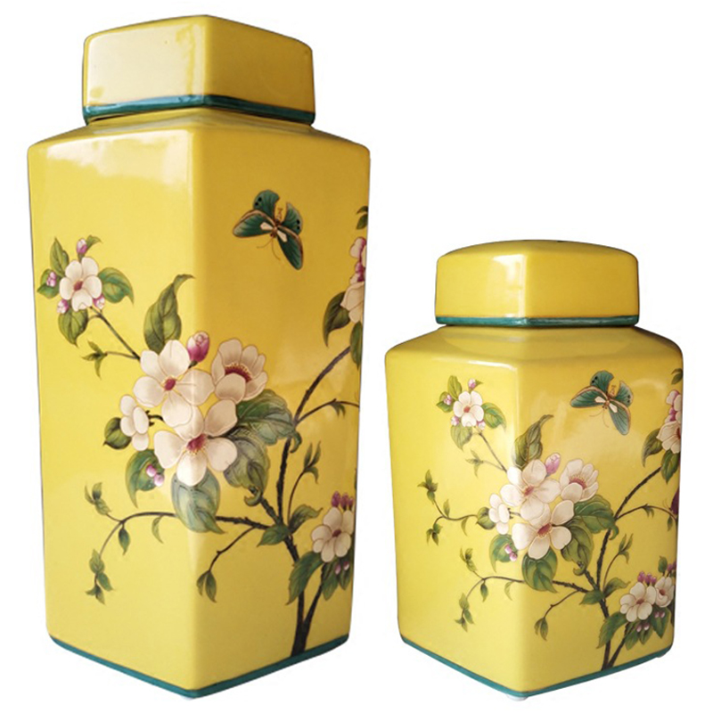 Ваза с крышкой Ceramic Yellow Garden Vase Желтый Бирюзовый Мульти Ваза с крышкой Ceramic Yellow Garden Vase Желтый Бирюзовый Мульти в Липецке | Loft Concept