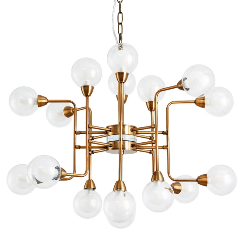 Люстра Bistro Globe Milk Chandelier 16 Прозрачный белый Латунь Люстра Bistro Globe Milk Chandelier 16 Прозрачный белый Латунь в Липецке | Loft Concept