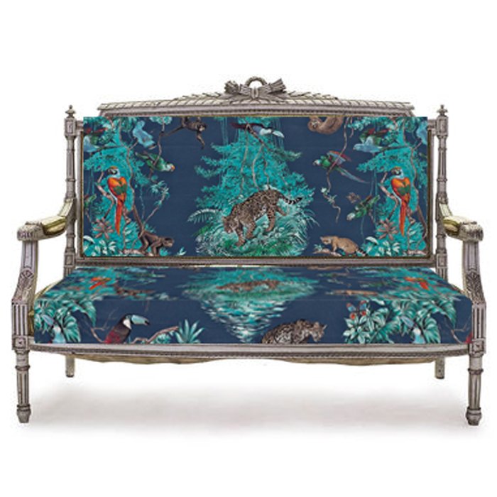 Антикварный Диван Canape в обивке Hermes Equateur imprime Синий Антикварный Диван Canape в обивке Hermes Equateur imprime Синий в Липецке | Loft Concept