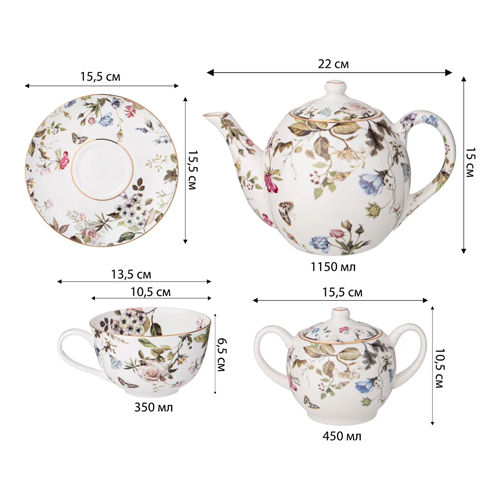 Чайный сервиз из фарфора белый с рисунком цветов на 6 персон 14 предметов Garden Whisper Porcelain Set Чайный сервиз из фарфора белый с рисунком цветов на 6 персон 14 предметов Garden Whisper Porcelain Set в Липецке
