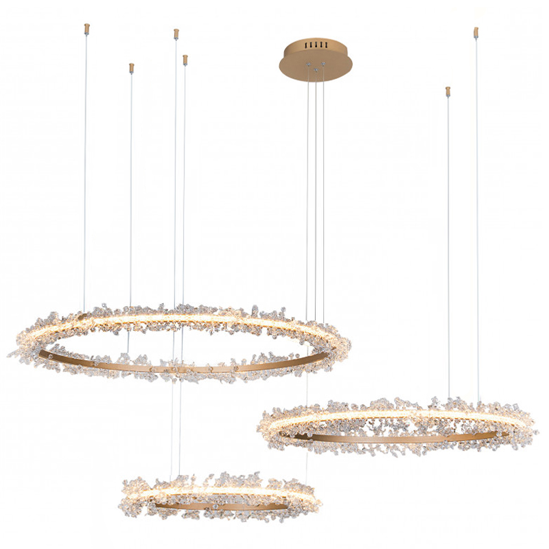 Люстра Crystal round chandelier Люстра 3 кольца Матовое Золото Прозрачный матовое золото в Липецке | Loft Concept 