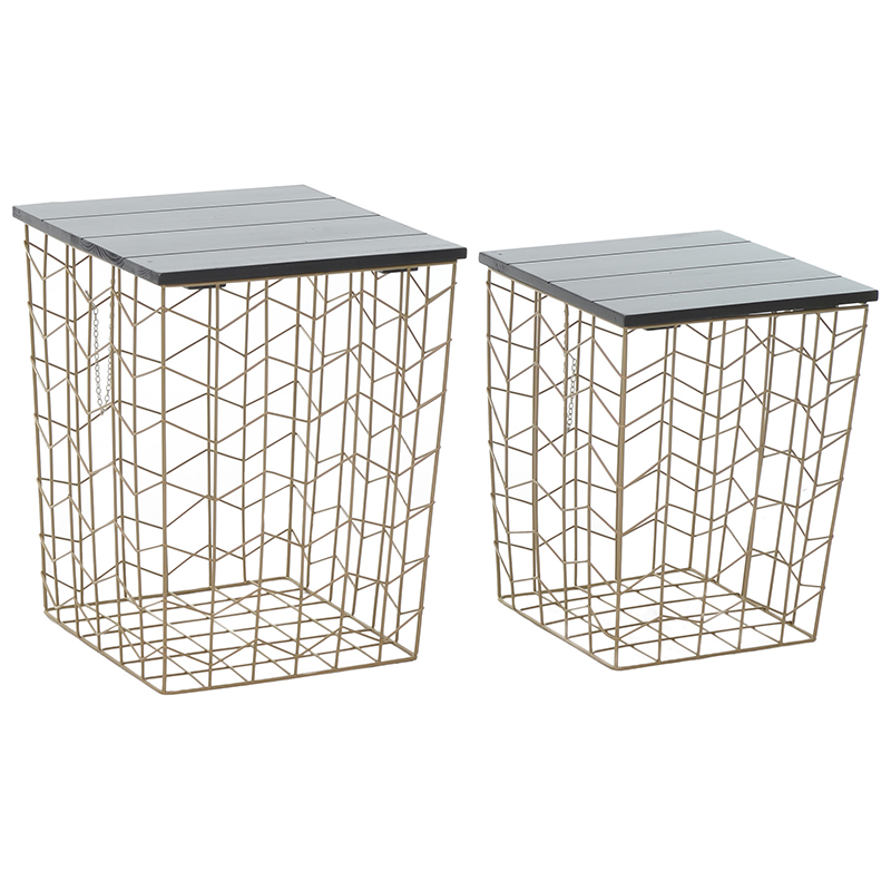 Комплект из приставных столов Wire Basket Side Table Золотой Черный Комплект из приставных столов Wire Basket Side Table Золотой Черный в Липецке | Loft Concept