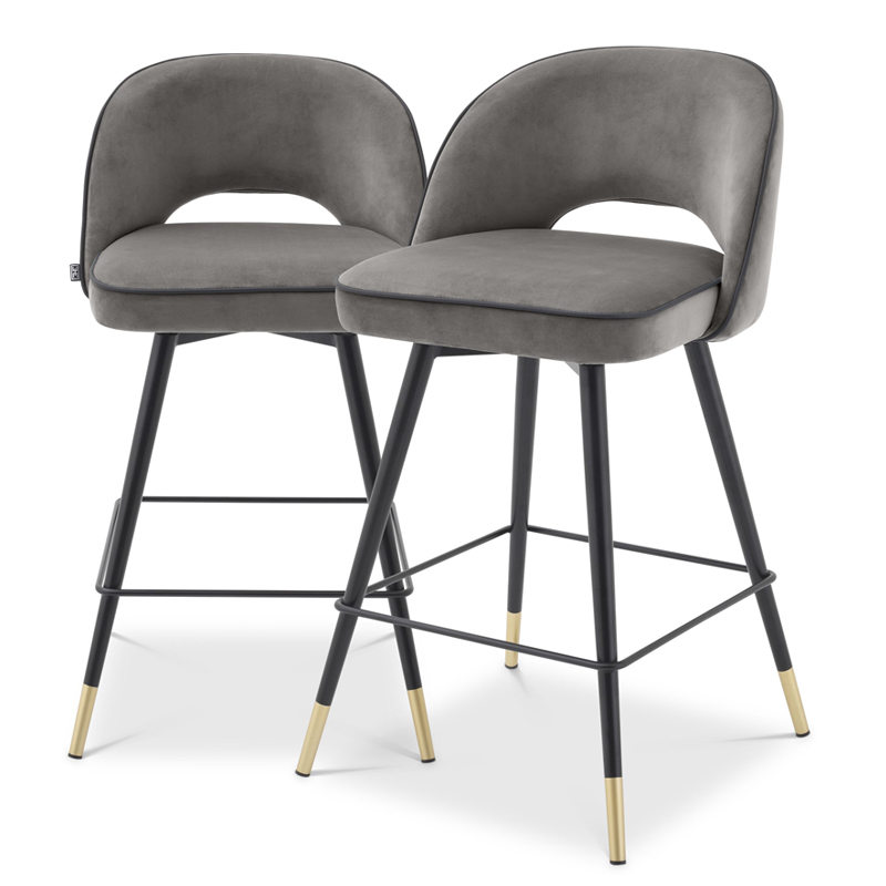 Комплект полубарных стульев Eichholtz Counter Stool Cliff set of 2 grey Серый Черный Латунь Комплект полубарных стульев Eichholtz Counter Stool Cliff set of 2 grey Серый Черный Латунь в Липецке | Loft Concept
