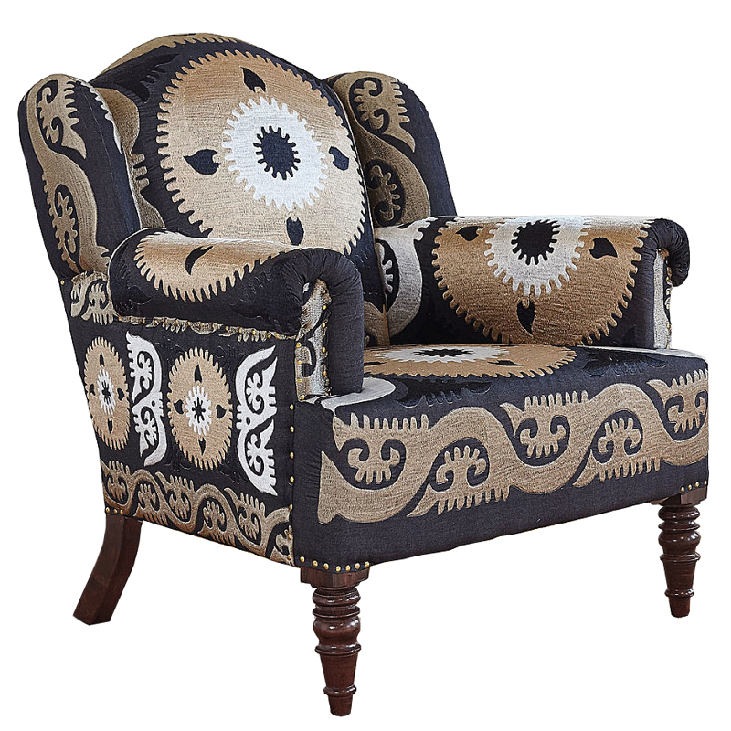 Armchair Mandala Beige Ornament Бежевый Черный Armchair Mandala Beige Ornament Бежевый Черный в Липецке | Loft Concept
