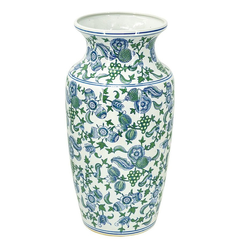 Ваза с зелено-голубым цветочным узором на белом фоне 61 см Blue & White Ornament Белый Синий Зеленый Ваза с зелено-голубым цветочным узором на белом фоне 61 см Blue & White Ornament Белый Синий Зеленый в Липецке | Loft Concept