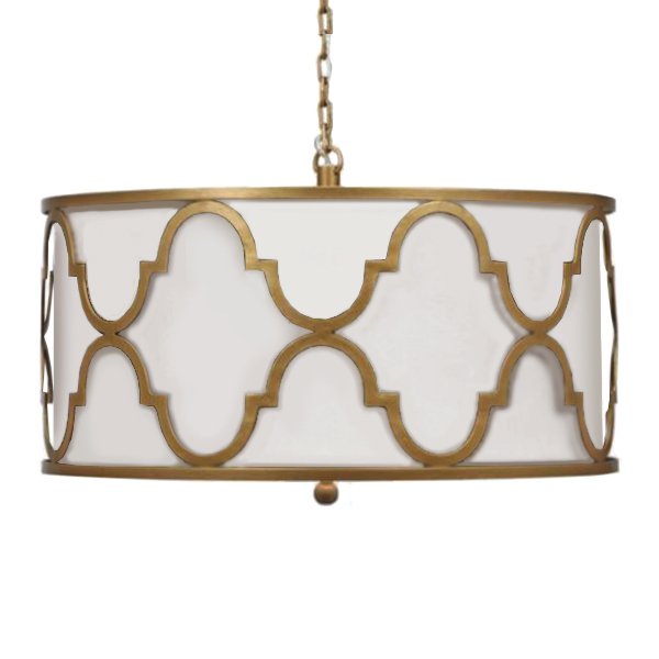 Люстра White Shade Gold Quatrefoil Overlay Drum Pendant Люстра White Shade Gold Quatrefoil Overlay Drum Pendant в Липецке | Loft Concept
