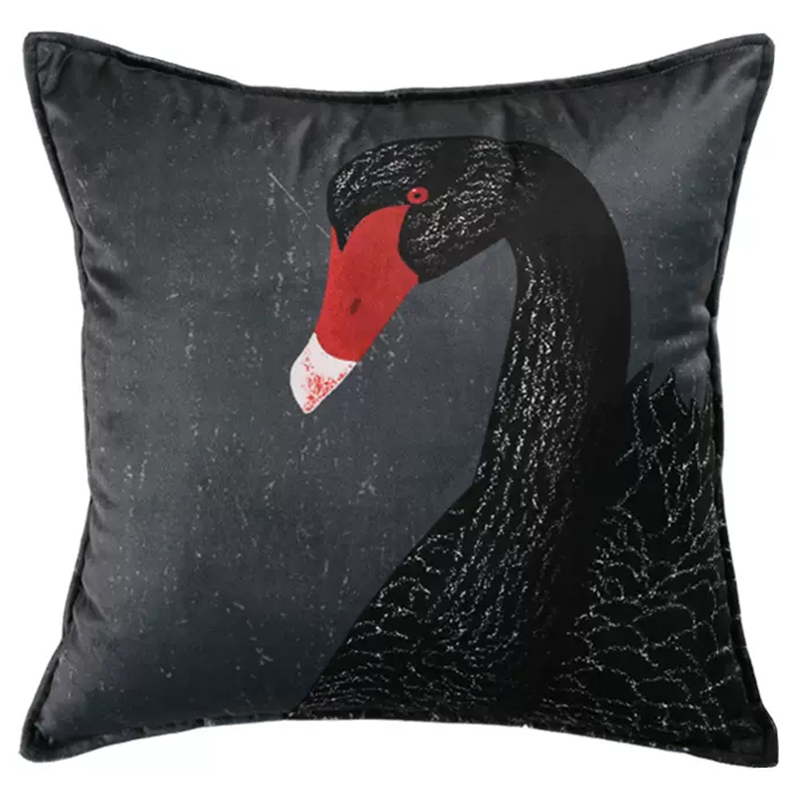 Декоративная подушка Black Swan II Cushion Черная Черный Серый Красный Декоративная подушка Black Swan II Cushion Черная Черный Серый Красный в Липецке | Loft Concept